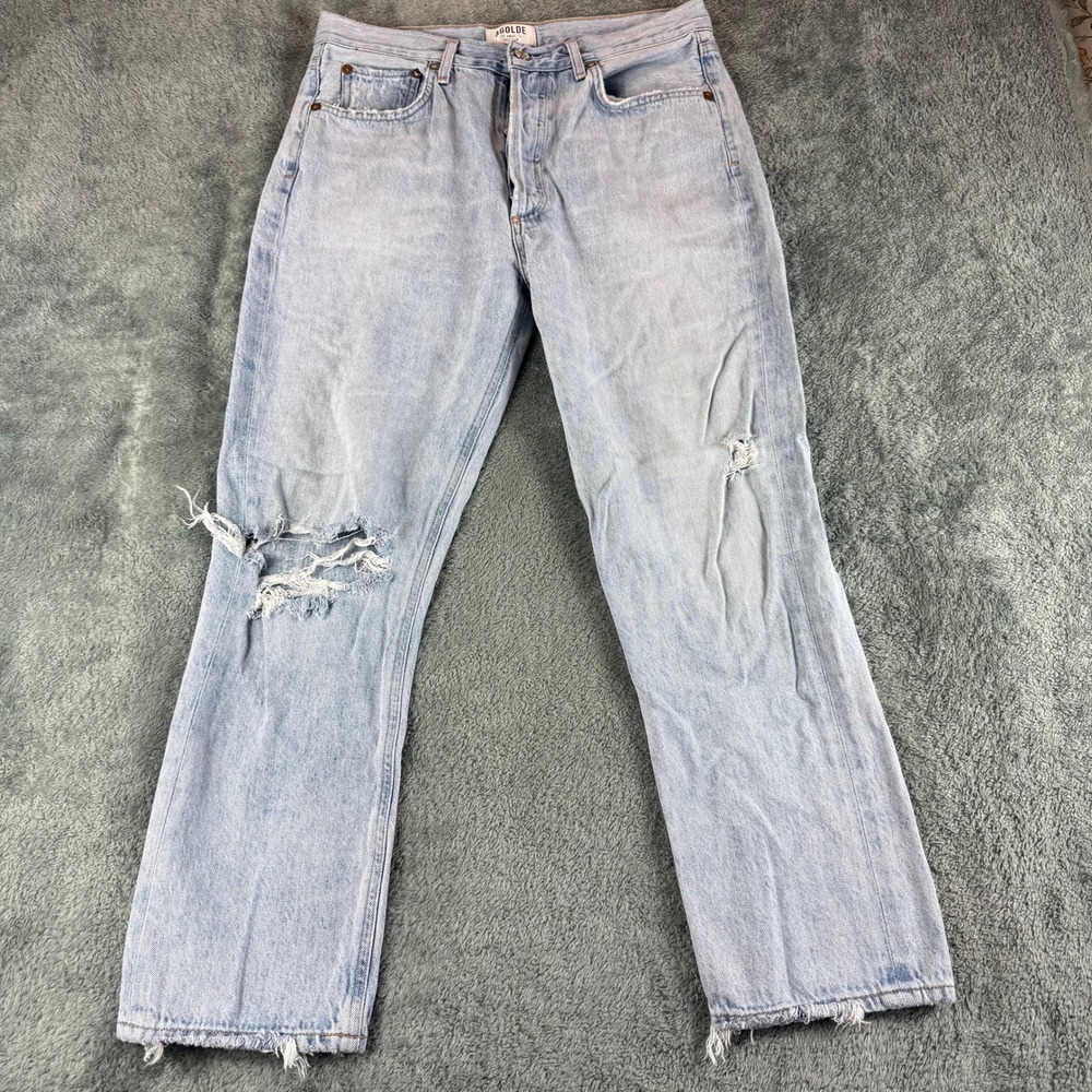 AGOLDE Distressed Light Wash High Rise‎ Straight Jeans Womens Size 29